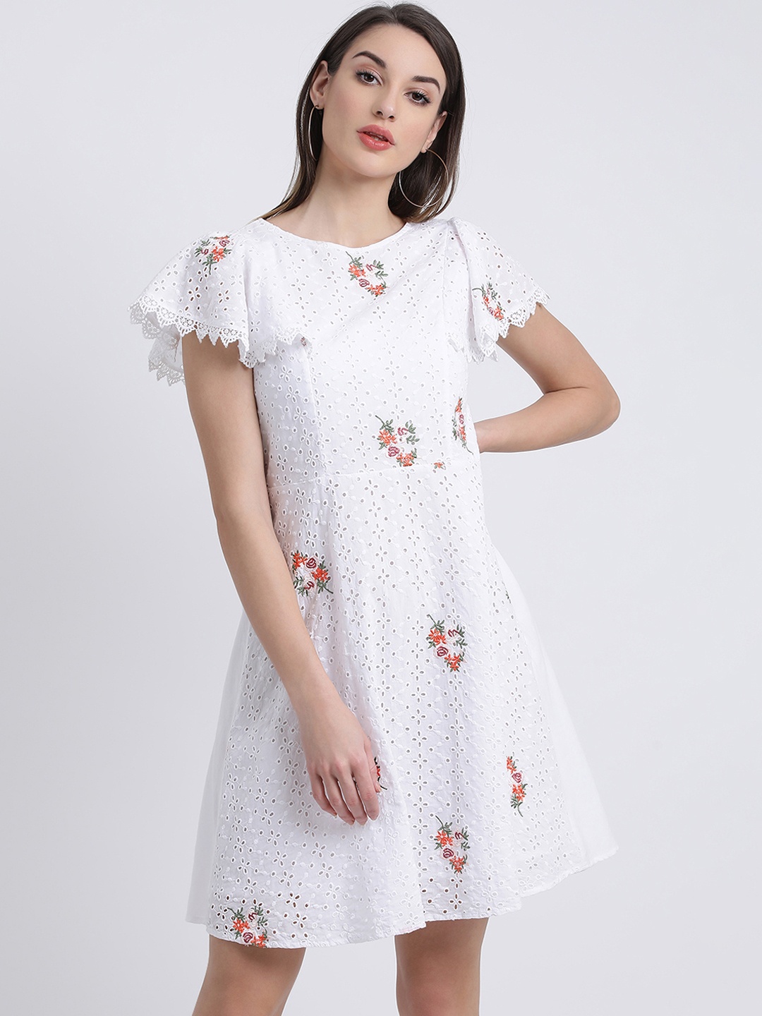 

Zink London Women White Printed Fit and Flare Dress