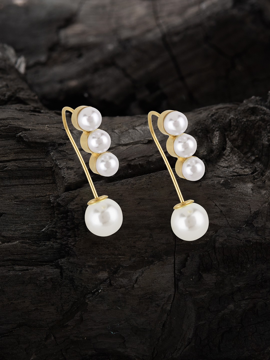 

E2O White Gold-Plated & Beaded Contemporary Drop Earrings