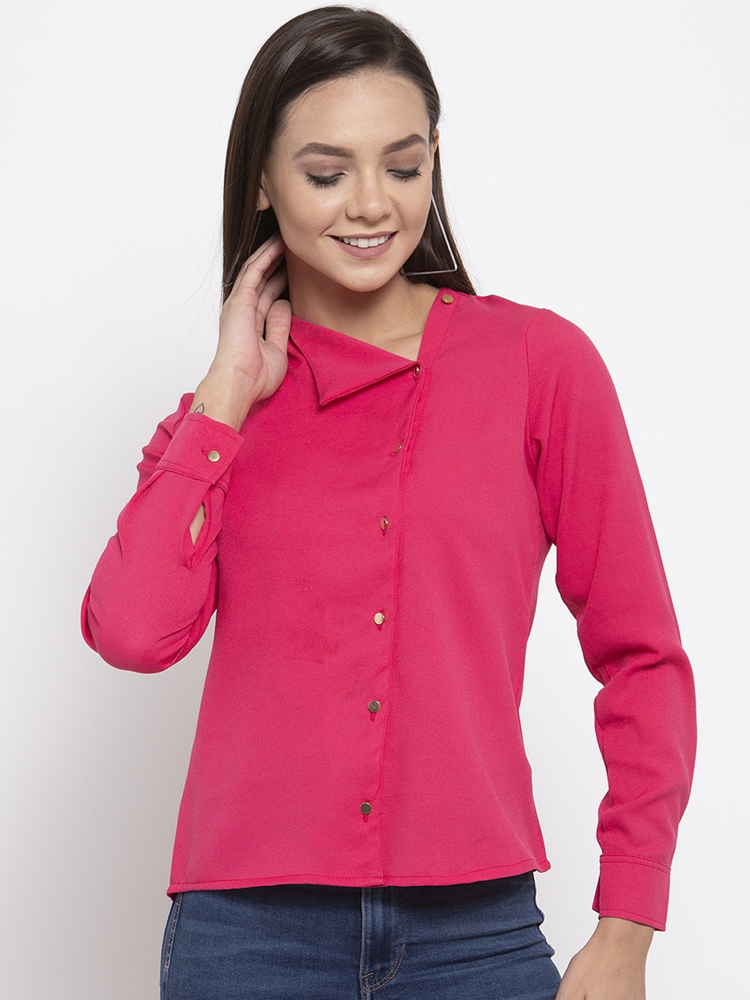 

armure Women Pink Solid Shirt Style Top