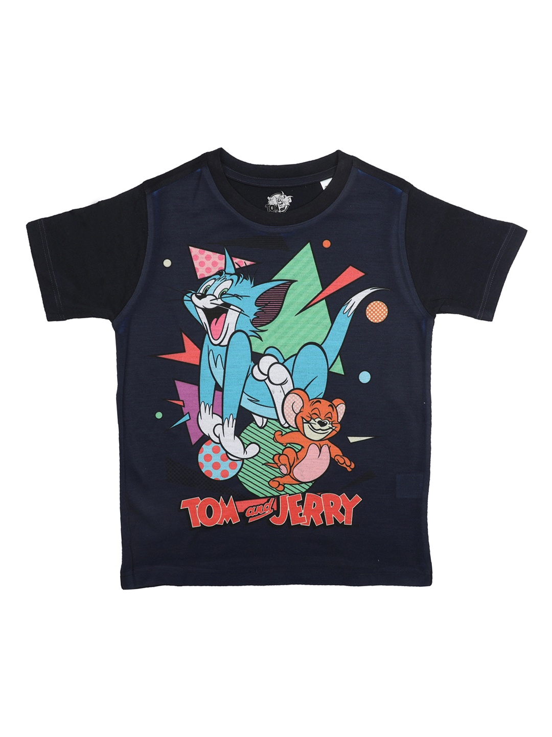 Tom & Jerry Boys Black Printed Round Neck T-shirt