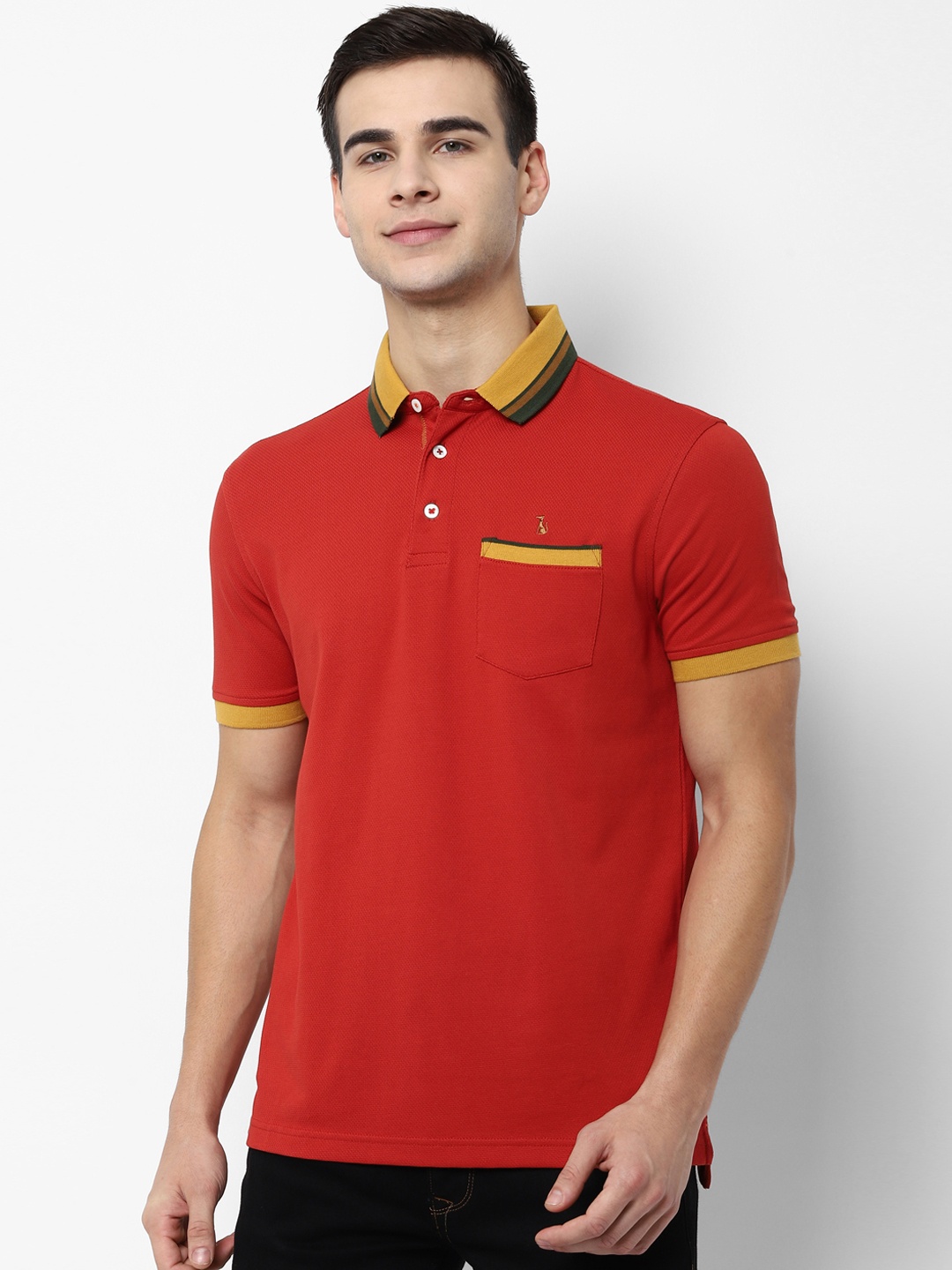 

SIMON CARTER LONDON Men Orange Solid Slim Fit Polo Collar T-shirt