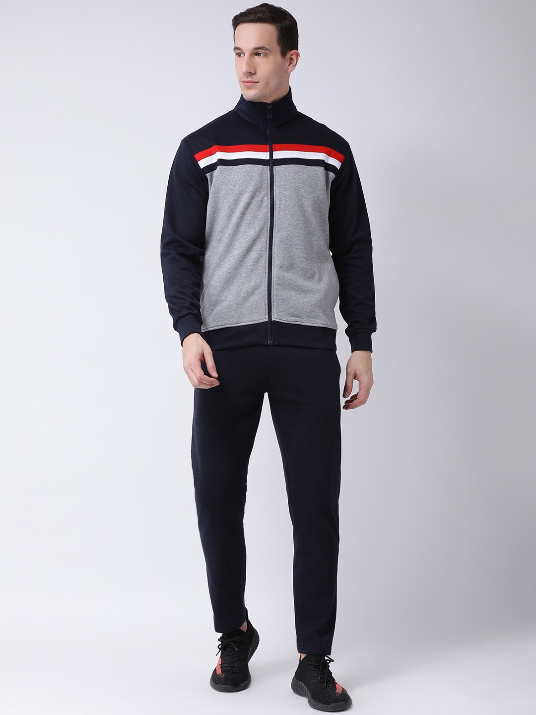 

GRIFFEL Men Navy Blue & Grey Solid Tracksuit