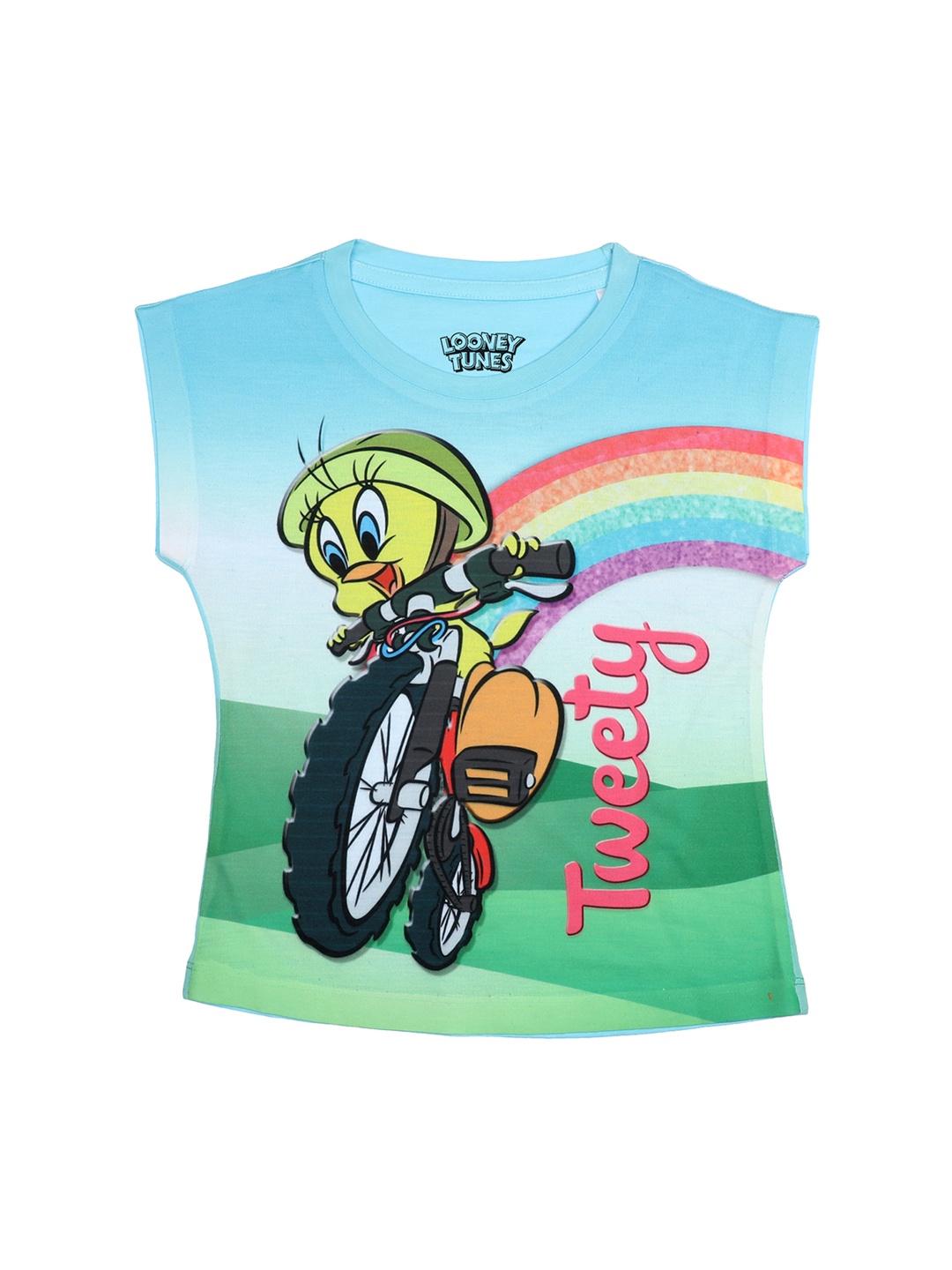 

Looney Tunes Girls Blue and Green Printed Top