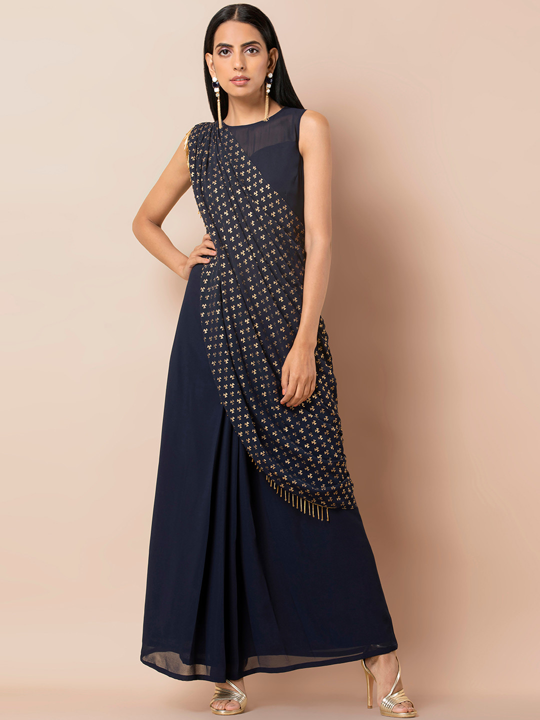 

INDYA Women Navy Saree Tunic, Navy blue
