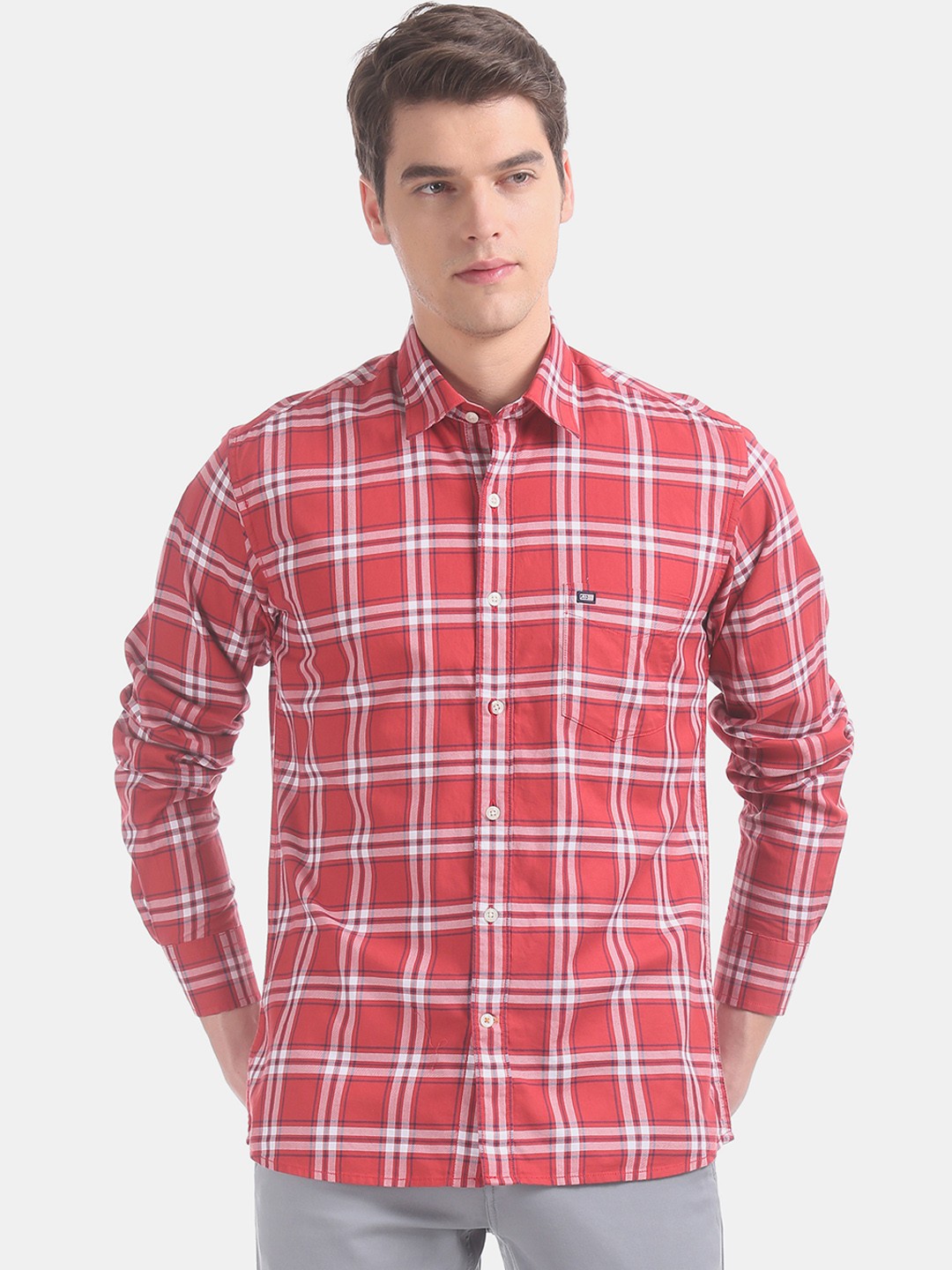

Arrow Men Red & White Regular Fit Checked Casual Shirt
