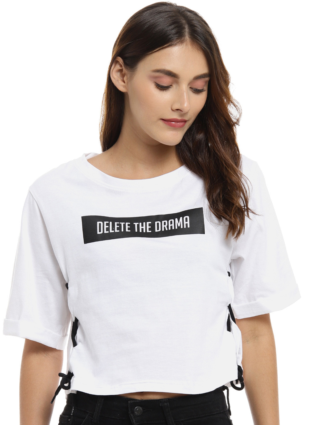 

Campus Sutra Women White Printed Crop Pure Cotton Top