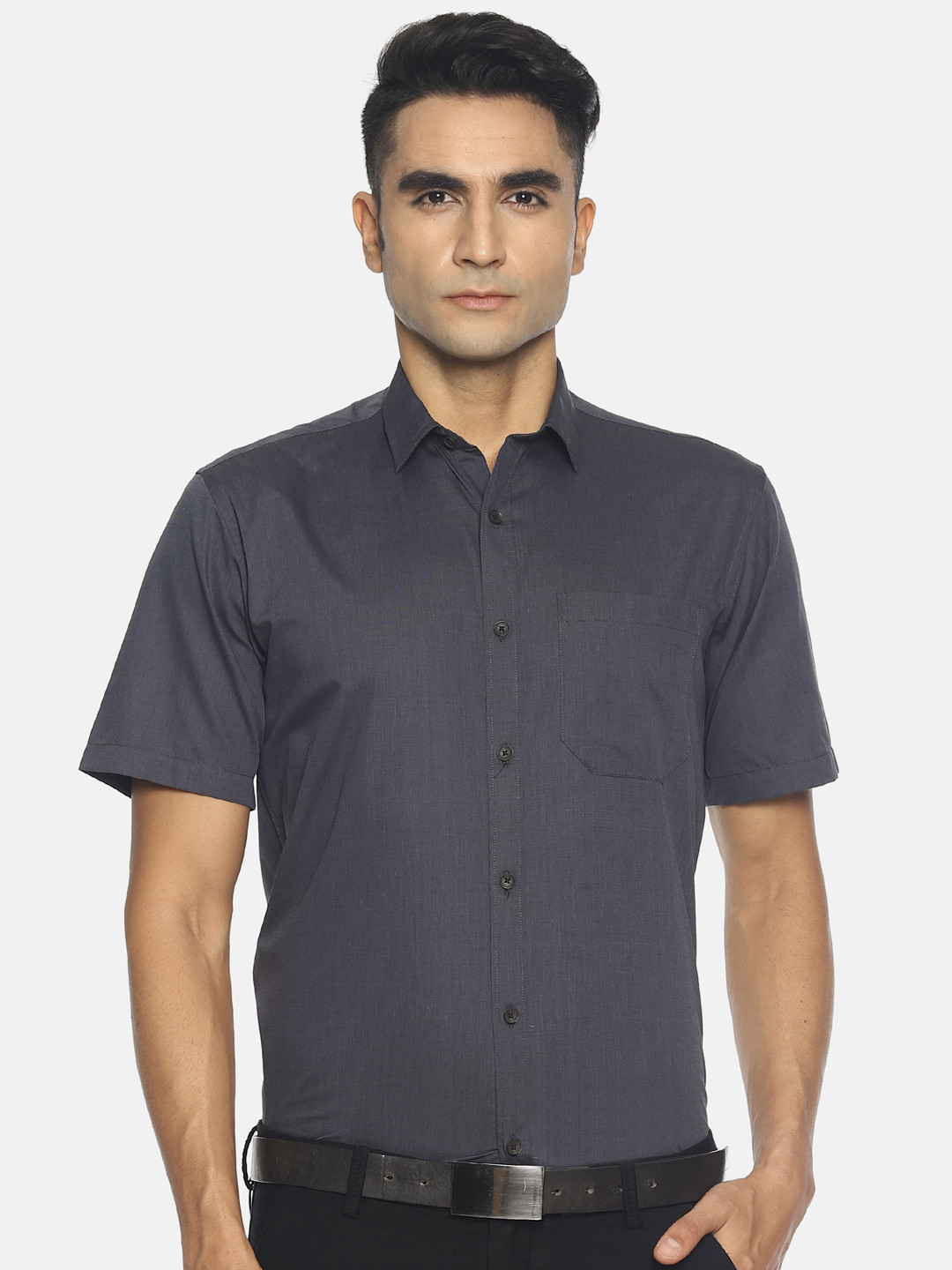 

Balista Men Charcoal Grey Regular Fit Solid Formal Shirt