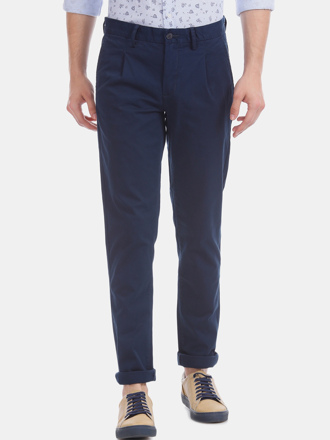 Arrow Sport Men Navy Blue Slim Fit Solid Regular Trousers