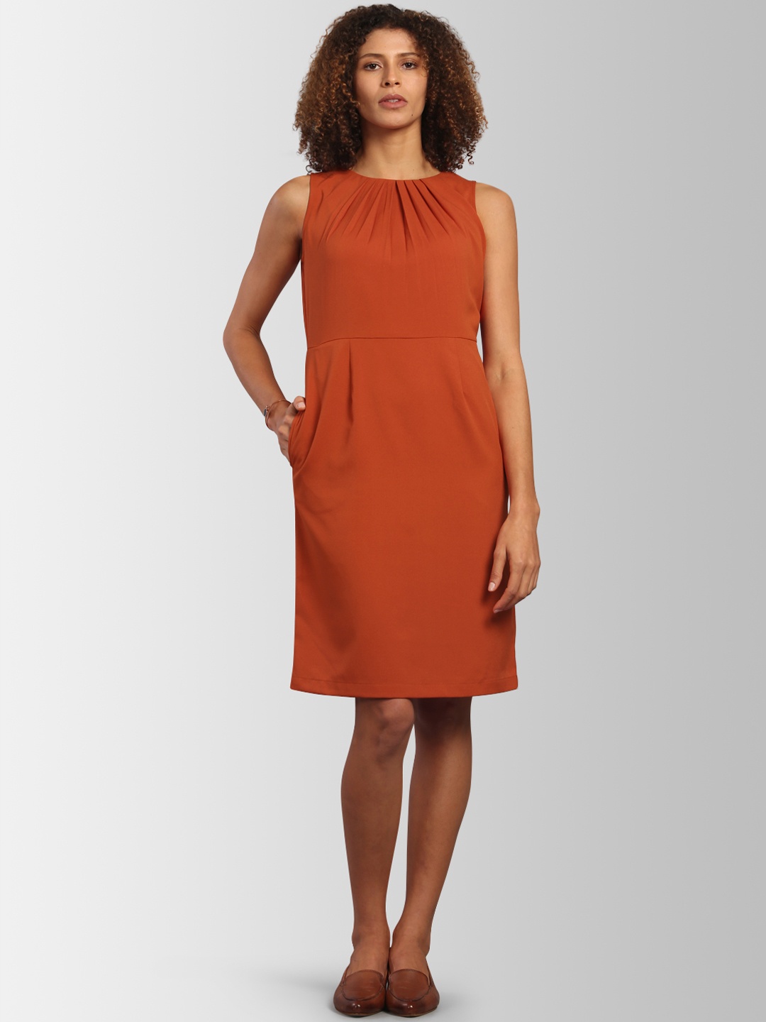 

FableStreet Women Rust Orange Solid A-Line Dress