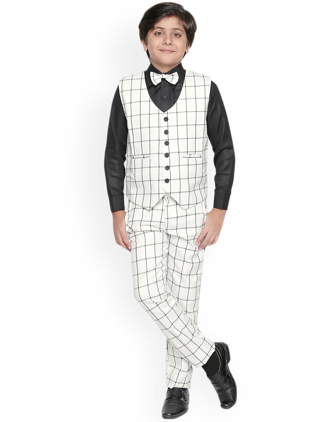 

Jeetethnics Boys White & Black Checked Shirt with Trousers