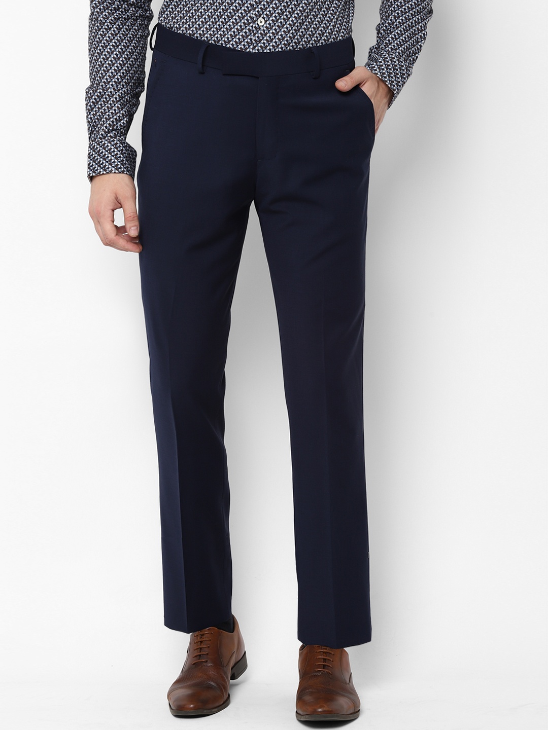 

SIMON CARTER LONDON Men Navy Blue Slim Fit Solid Formal Trousers