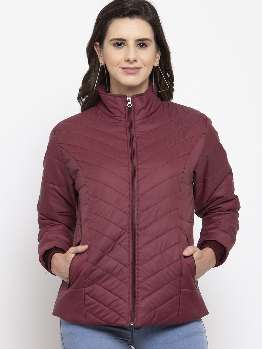 

VOXATI Women Maroon Solid Padded Jacket