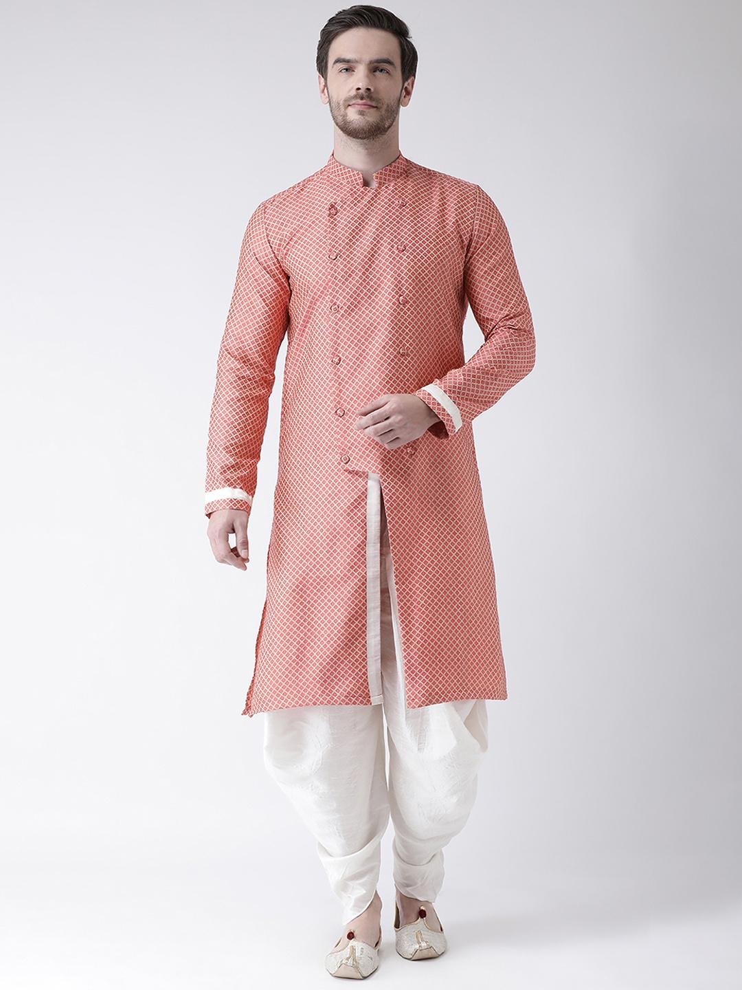 DEYANN Men Pink Woven Design Straight Kurta