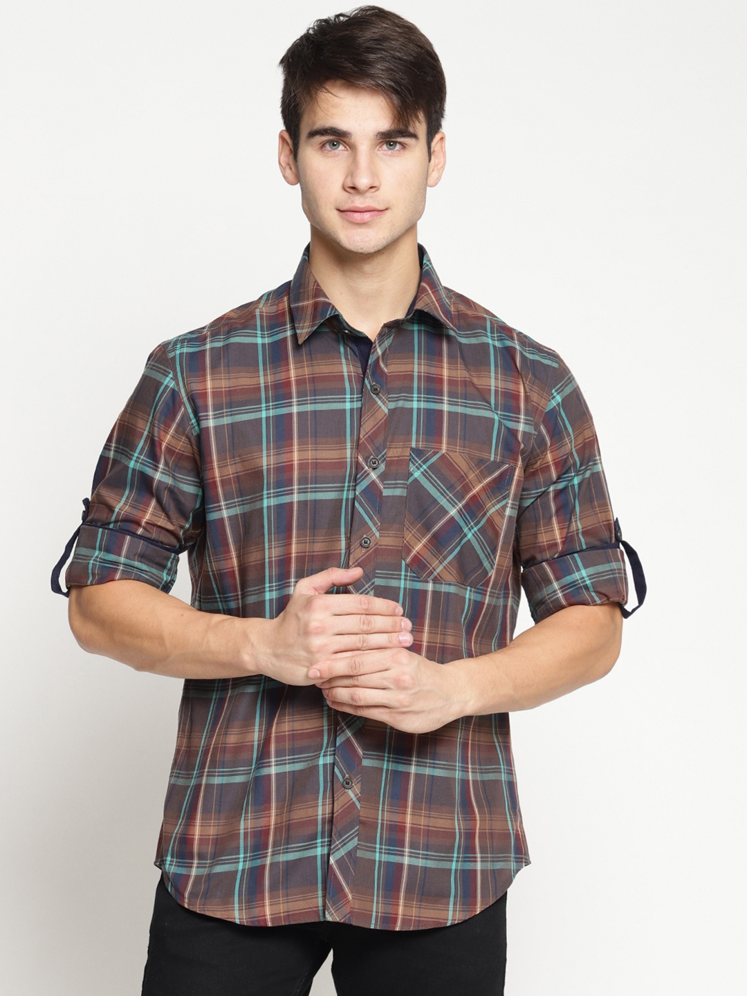 

Balista Men Brown & Blue Regular Fit Checked Casual Shirt
