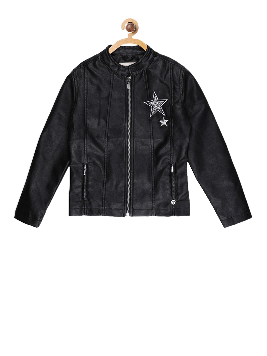 

Blue Giraffe Girls Black Printed Leather Jacket