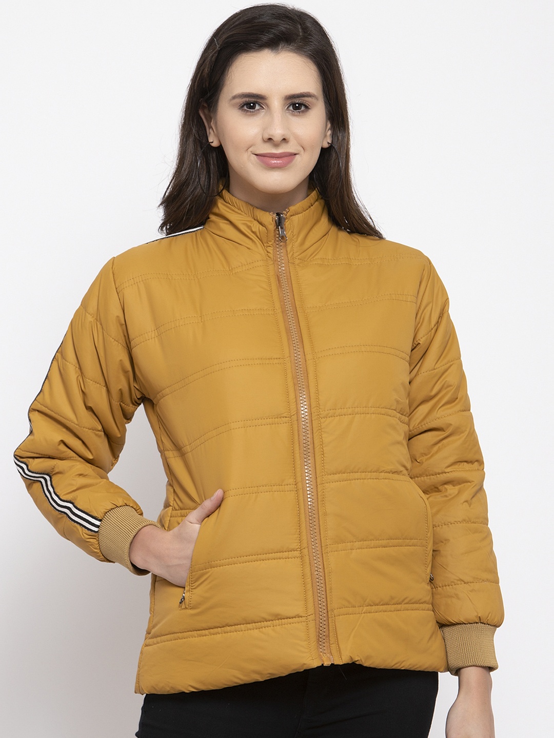 

VOXATI Women Mustard Yellow Solid Puffer Jacket