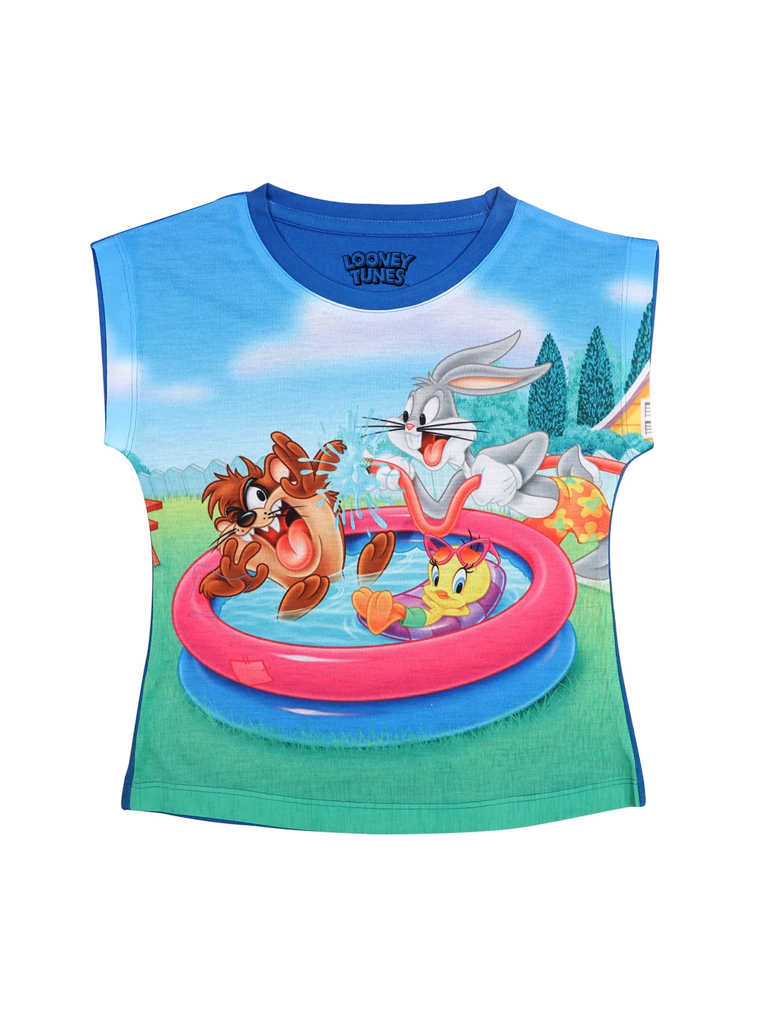 

Looney Tunes Blue & Green Extended Sleeves Regular Top