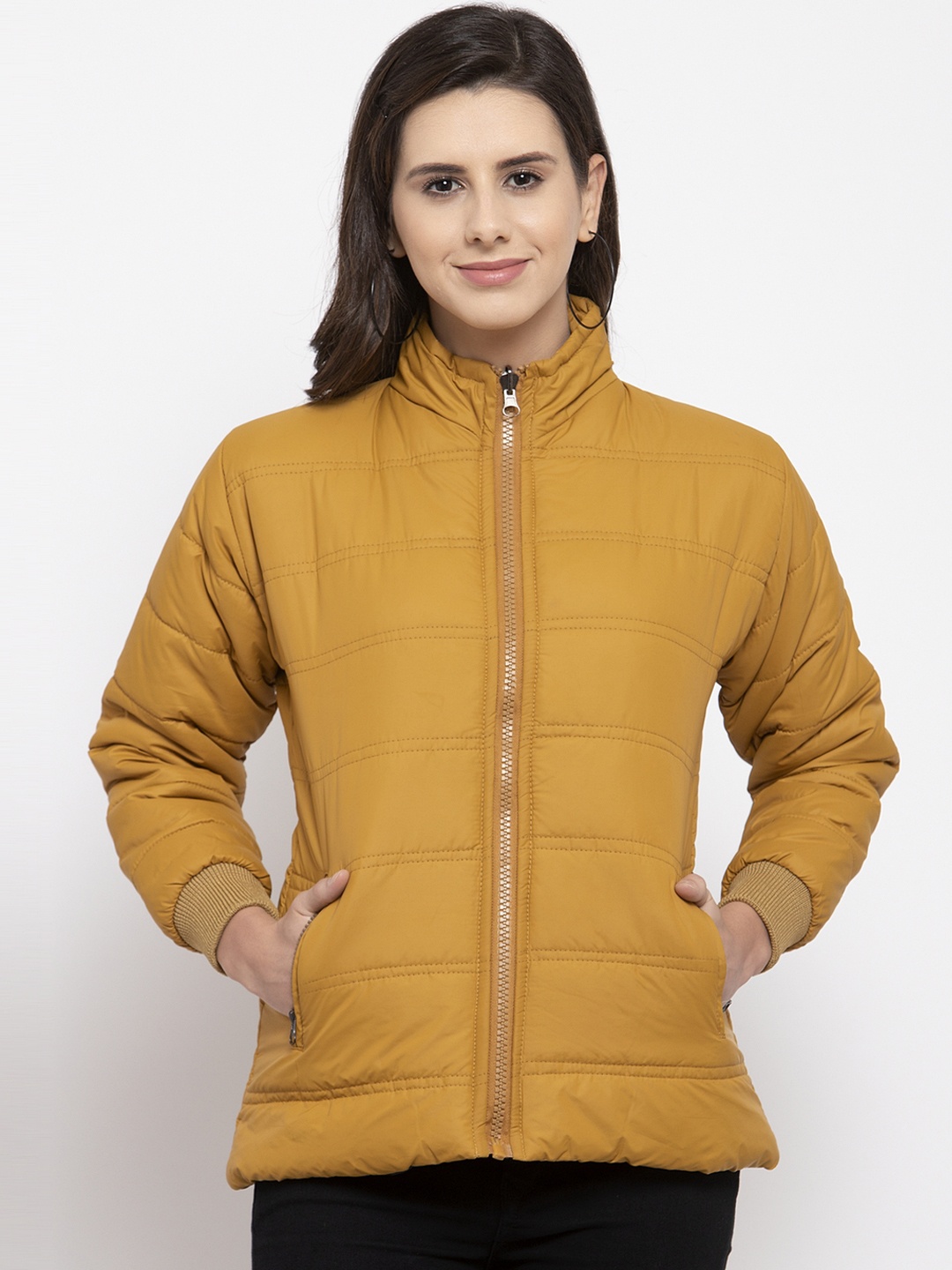 

VOXATI Women Mustard Yellow Solid Padded Jacket