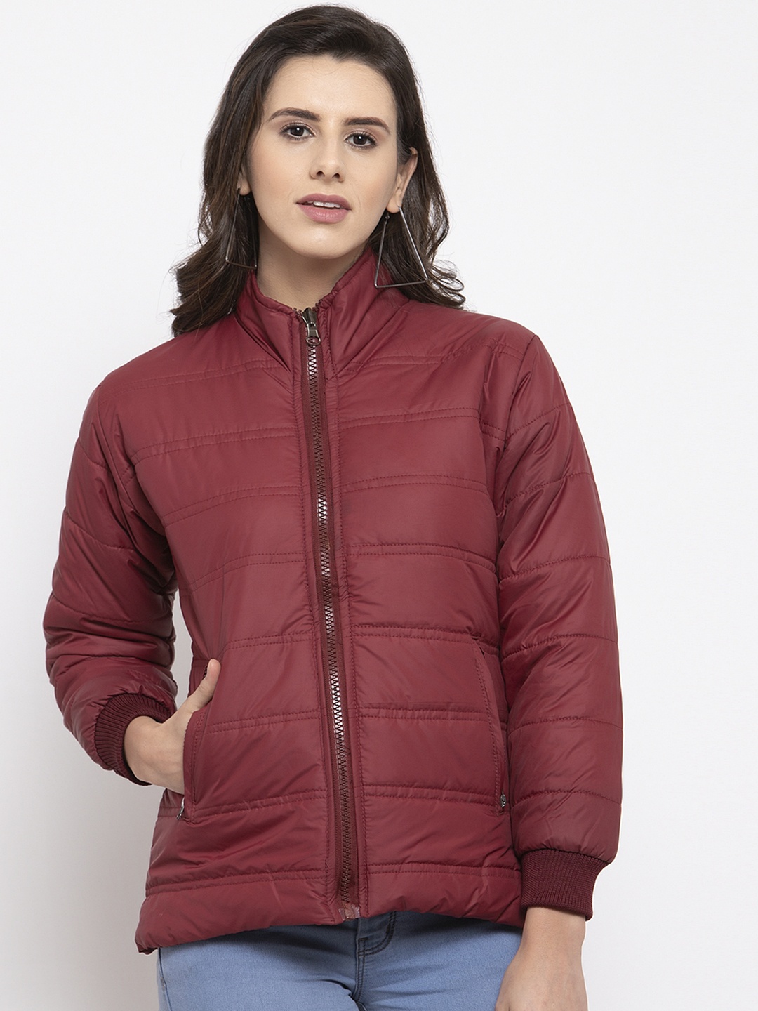 

VOXATI Women Maroon Solid Padded Jacket