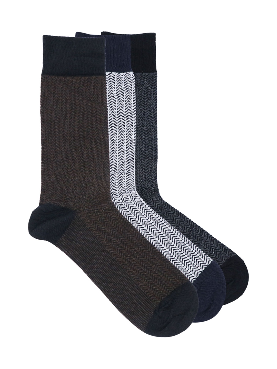 

Balenzia Men Pack of 3 Assorted Zig Zag Calf-Length Socks