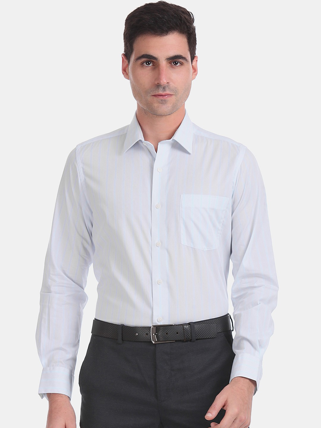

Arrow Men White & Blue Regular Fit Striped Formal Shirt