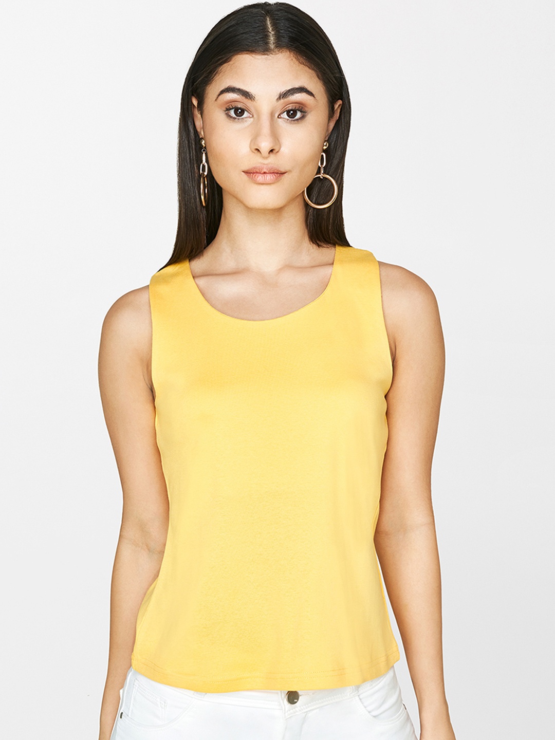 AND Women Yellow Solid Tank Top