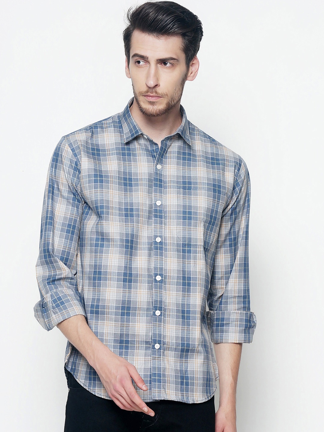 

Balista Men Blue & Grey Regular Fit Checked Casual Shirt