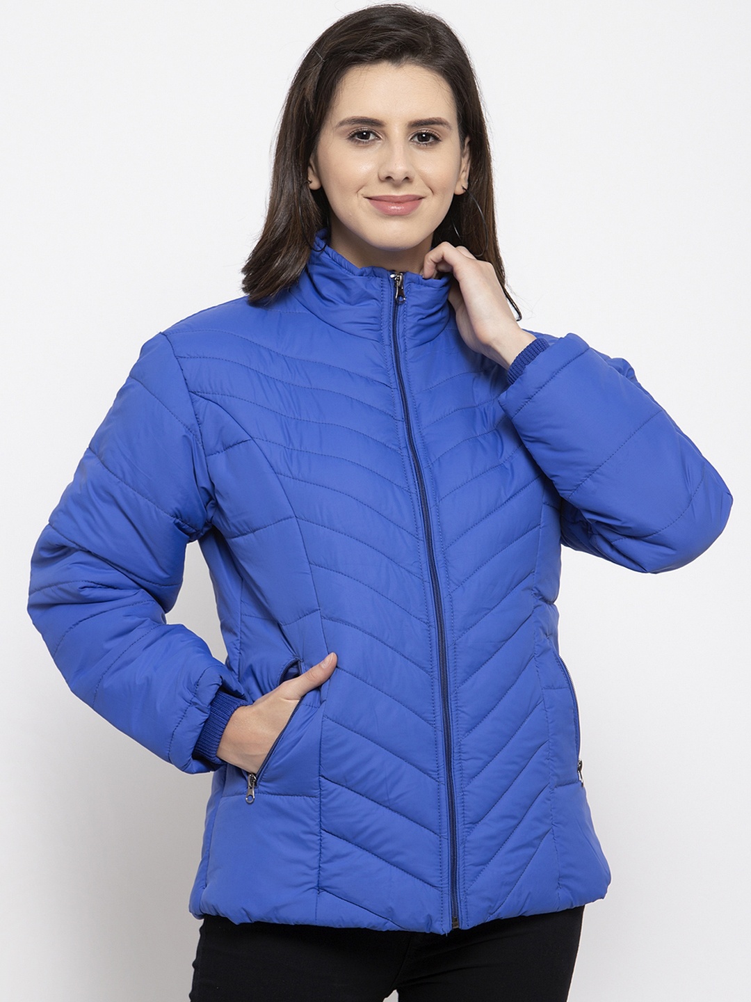 

VOXATI Women Blue Solid Padded Jacket
