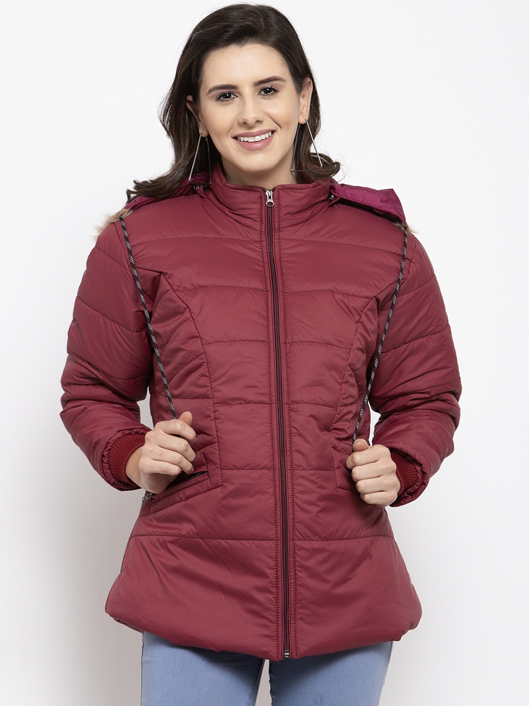 

VOXATI Women Maroon Solid Padded Jacket