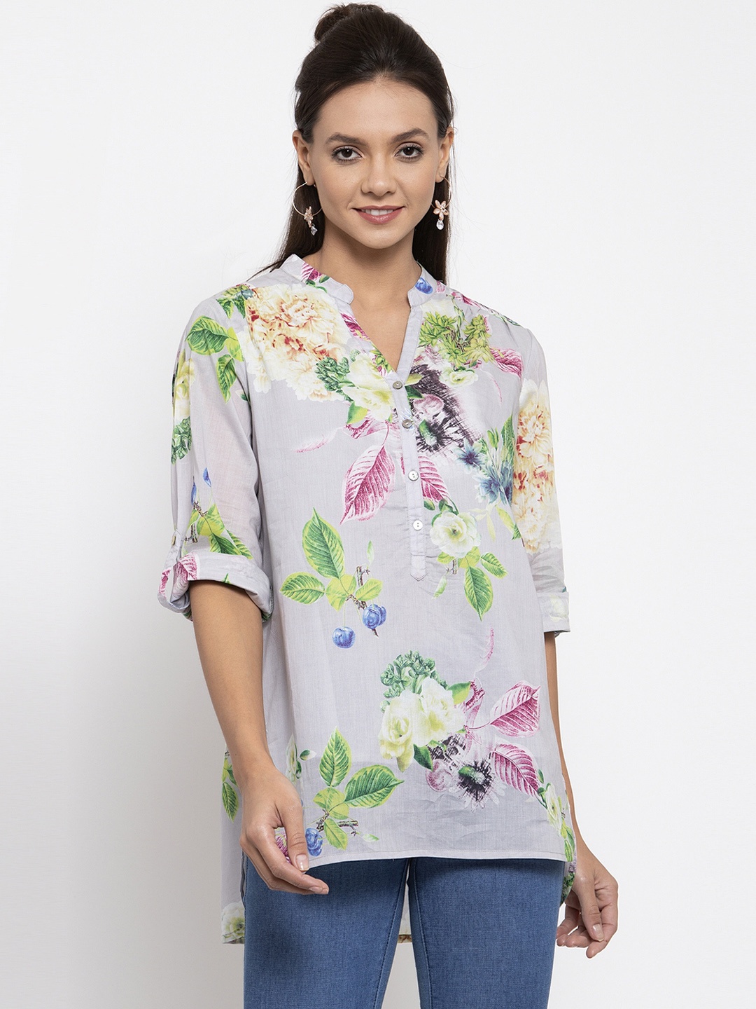 

Gipsy Women Grey & Green Printed Tunic
