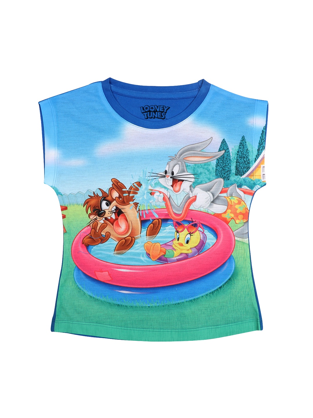 

Looney Tunes Girls Blue & Green Printed Top