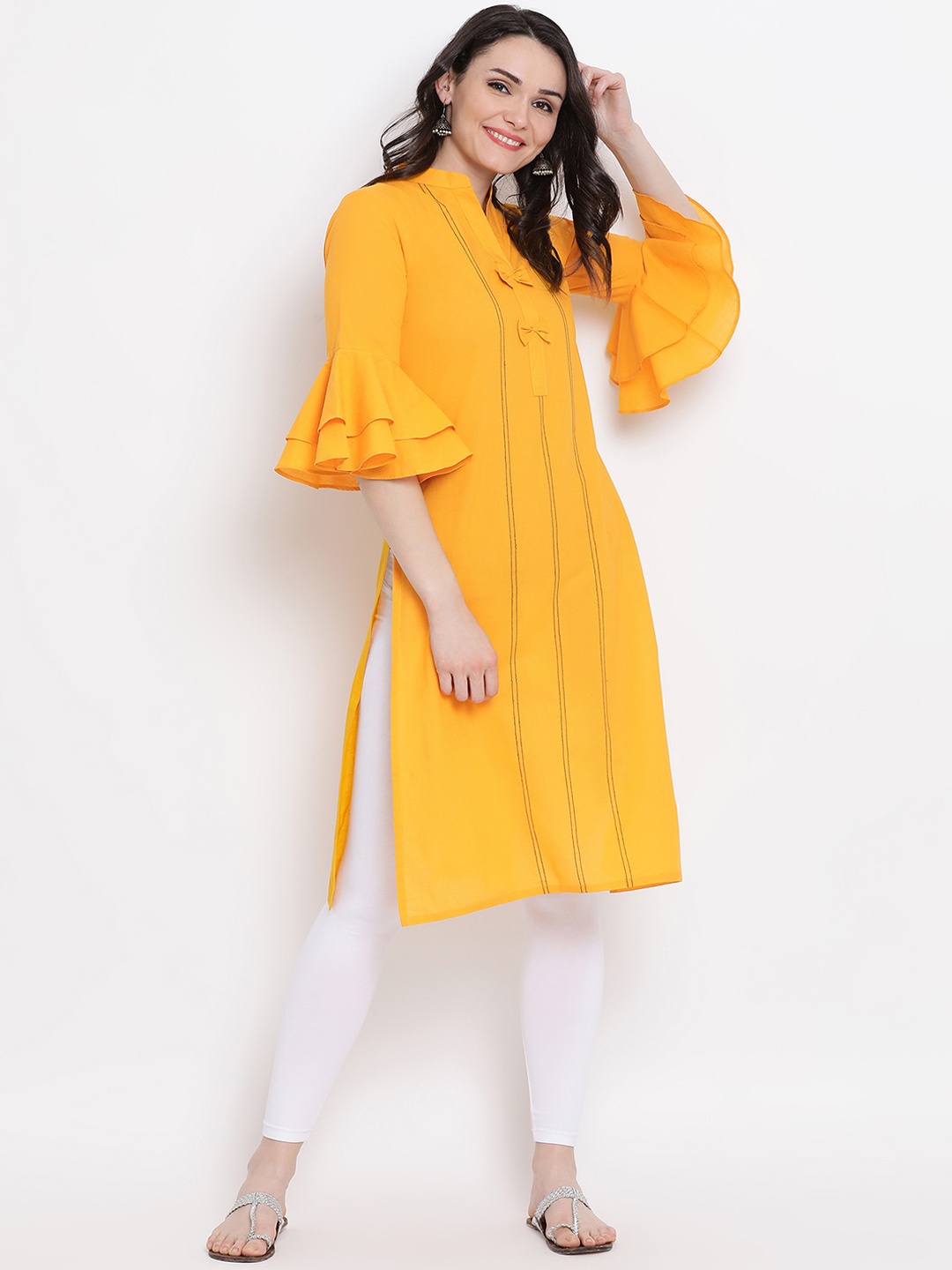 

FABNEST Women Yellow & Black Solid Straight Kurta