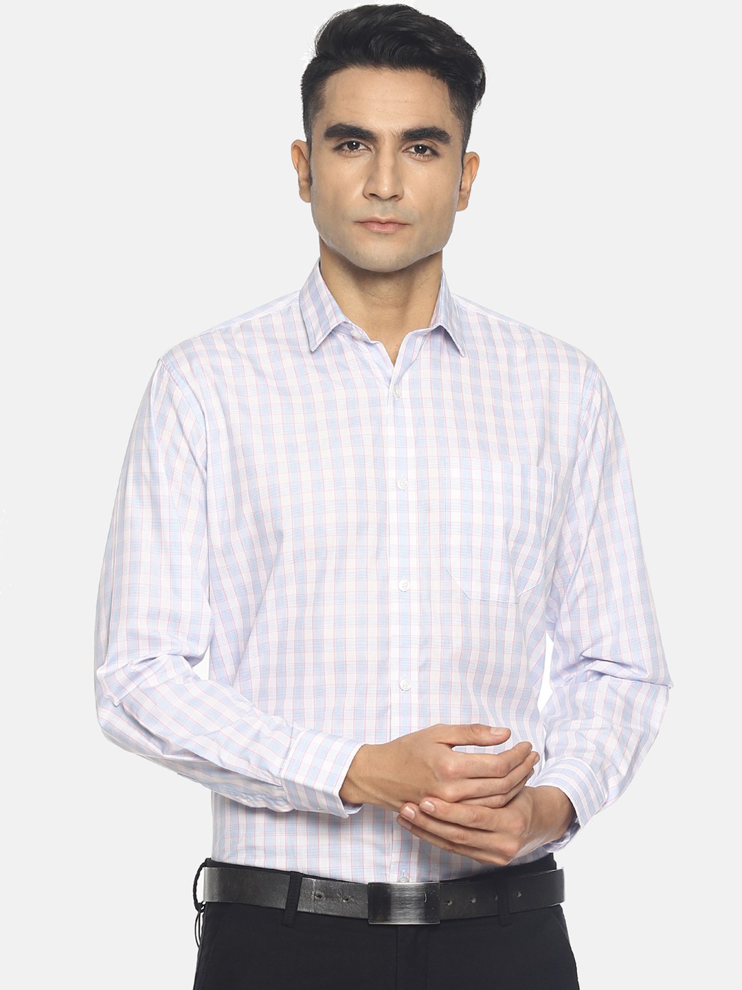 

Balista Men White & Blue Regular Fit Checked Formal Shirt