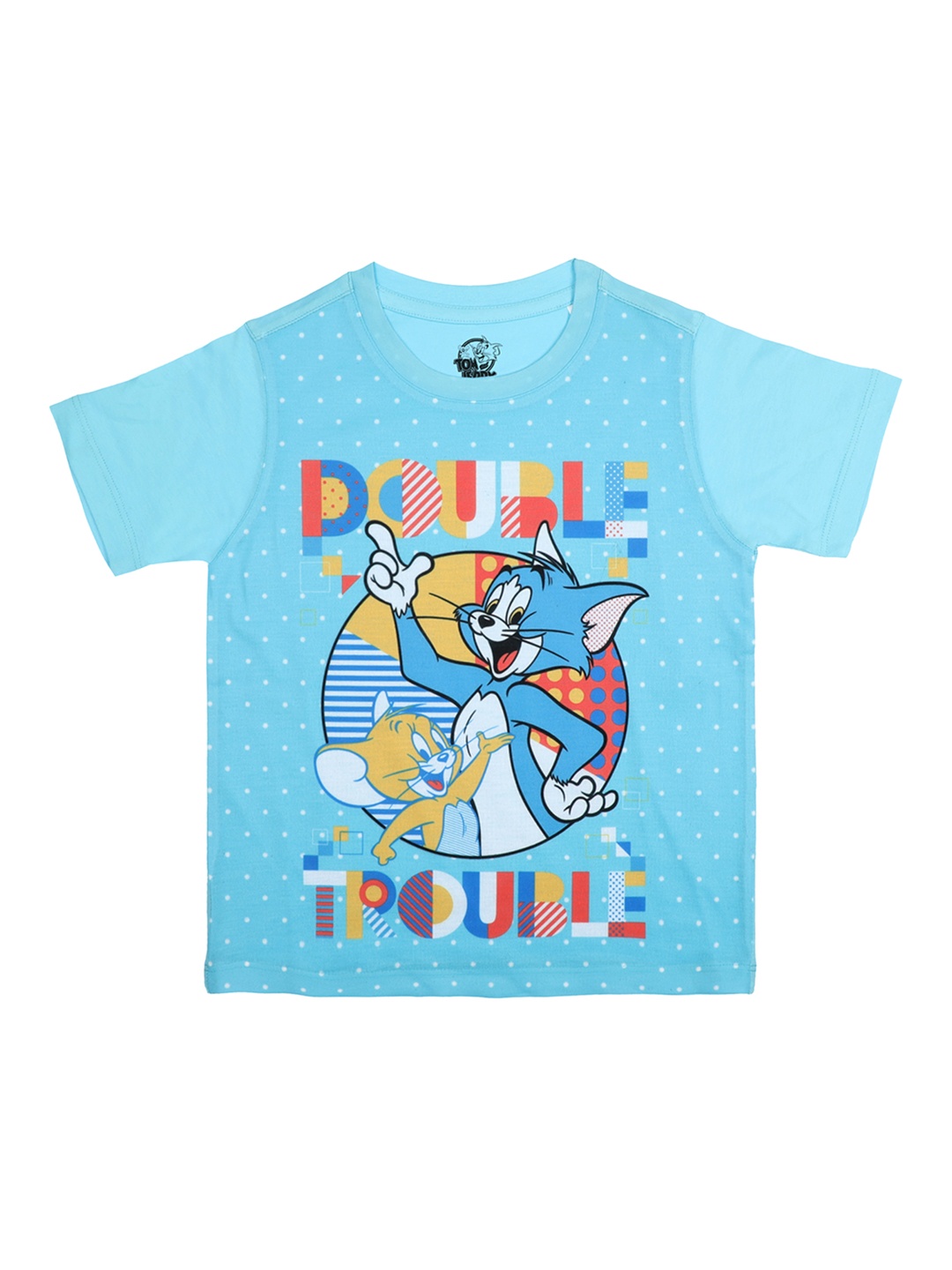 Tom & Jerry Boys Blue Printed Round Neck T-shirt