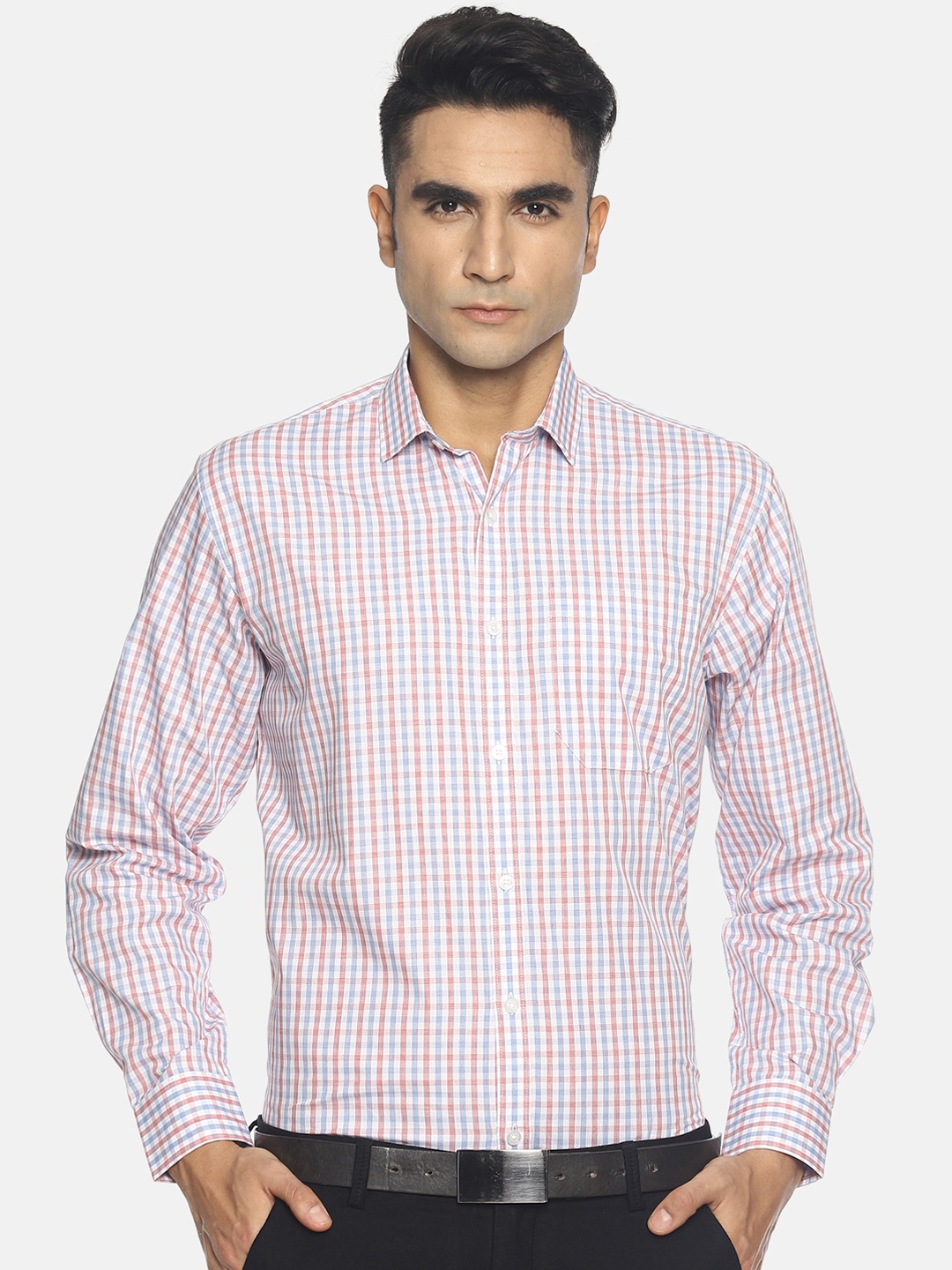 

Balista Men White & Blue Regular Fit Checked Formal Shirt