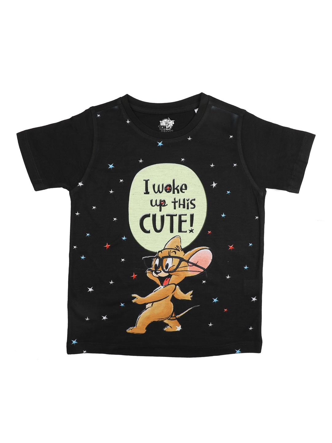 Tom & Jerry Boys Black Printed Round Neck T-shirt