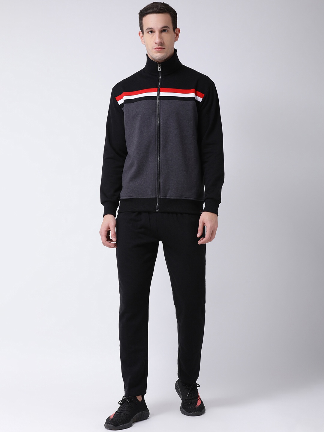 

GRIFFEL Men Black & Grey Solid Tracksuit
