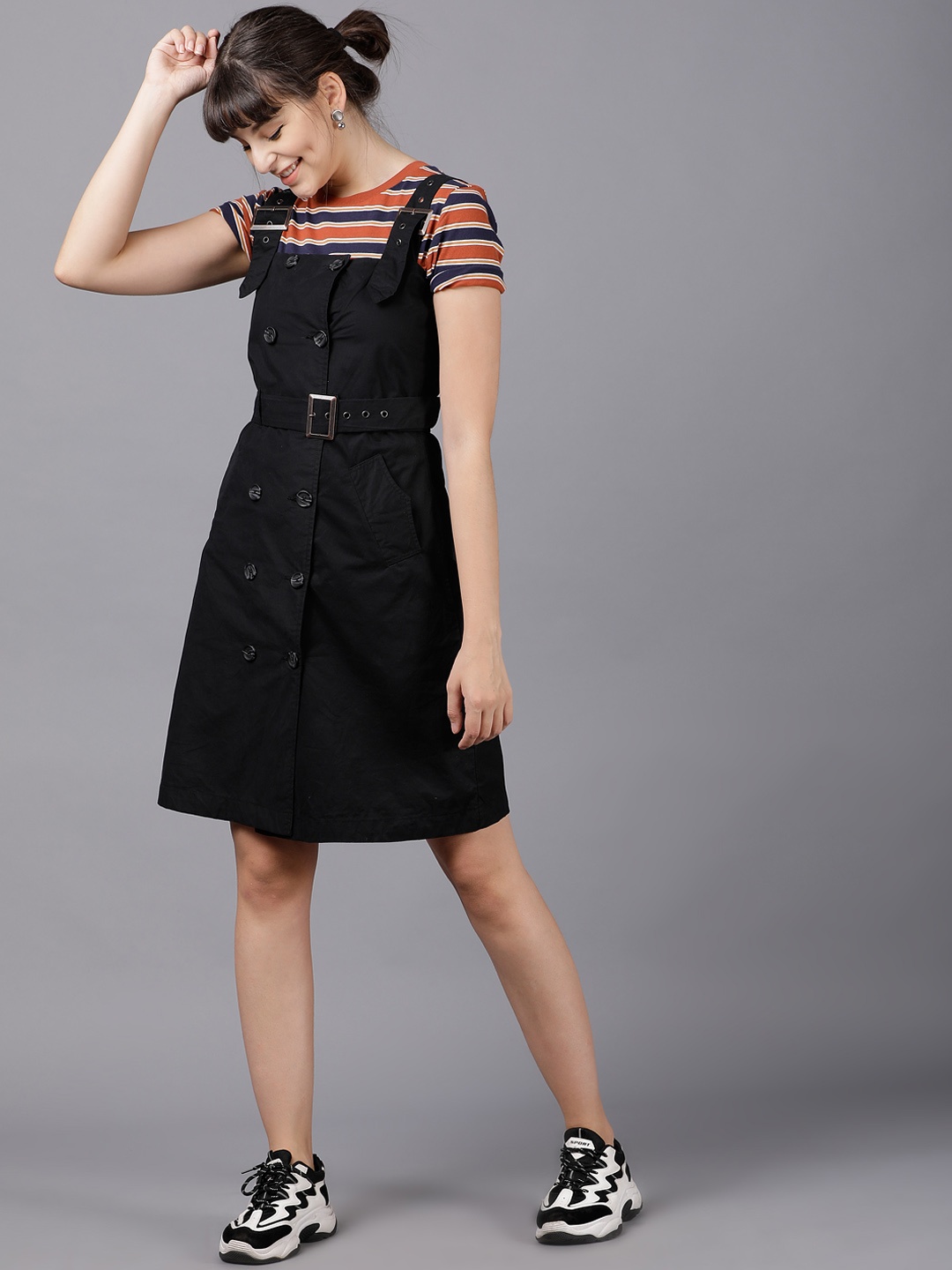 

Tokyo Talkies Women Black Solid Pinafore Dress