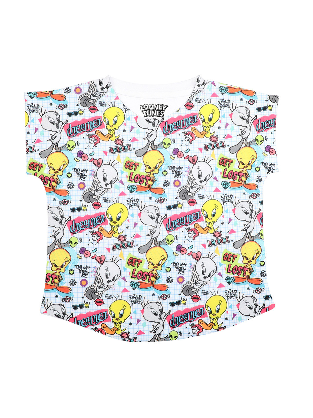 

Looney Tunes Girls White & Yellow Printed Top