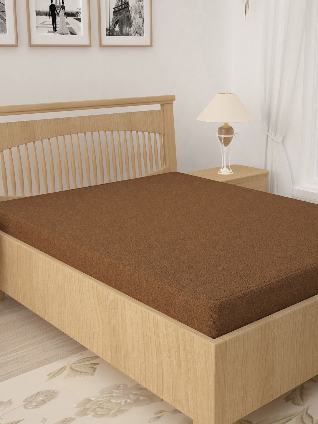 HOSTA HOMES Brown Solid Waterproof & Dustproof Single Bed Terry Mattress Protector
