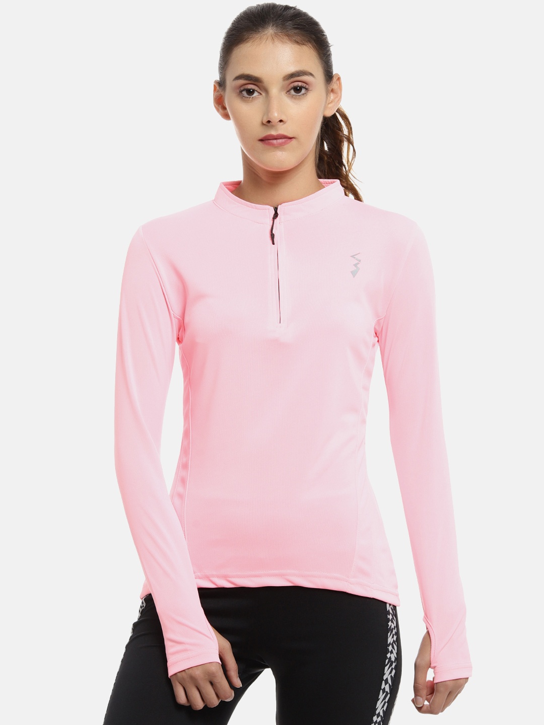 

Campus Sutra Women Pink Solid High Neck T-shirt