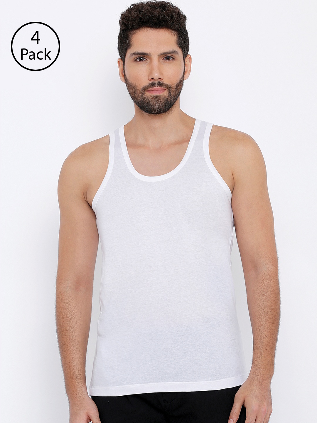 

XYXX Men IntelliSoft Antimicrobial Round Neck Pack of 4 Ace Vests XYVEST4PCKN01, White