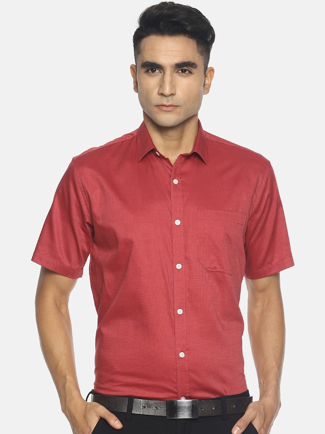 

Balista Men Red Regular Fit Self Design Formal Shirt
