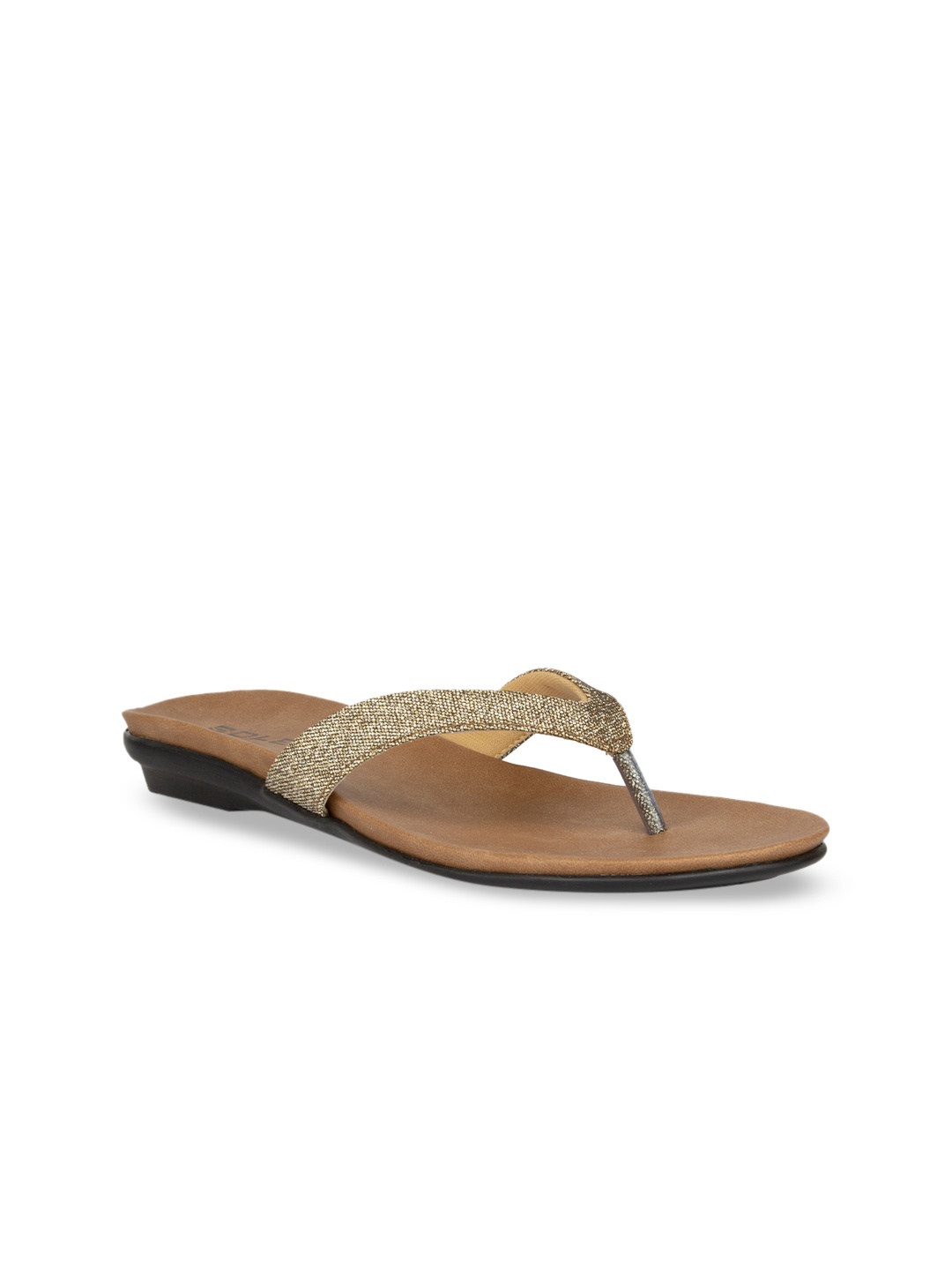 

SOLES Women Champagne Embellished T-Strap Flats