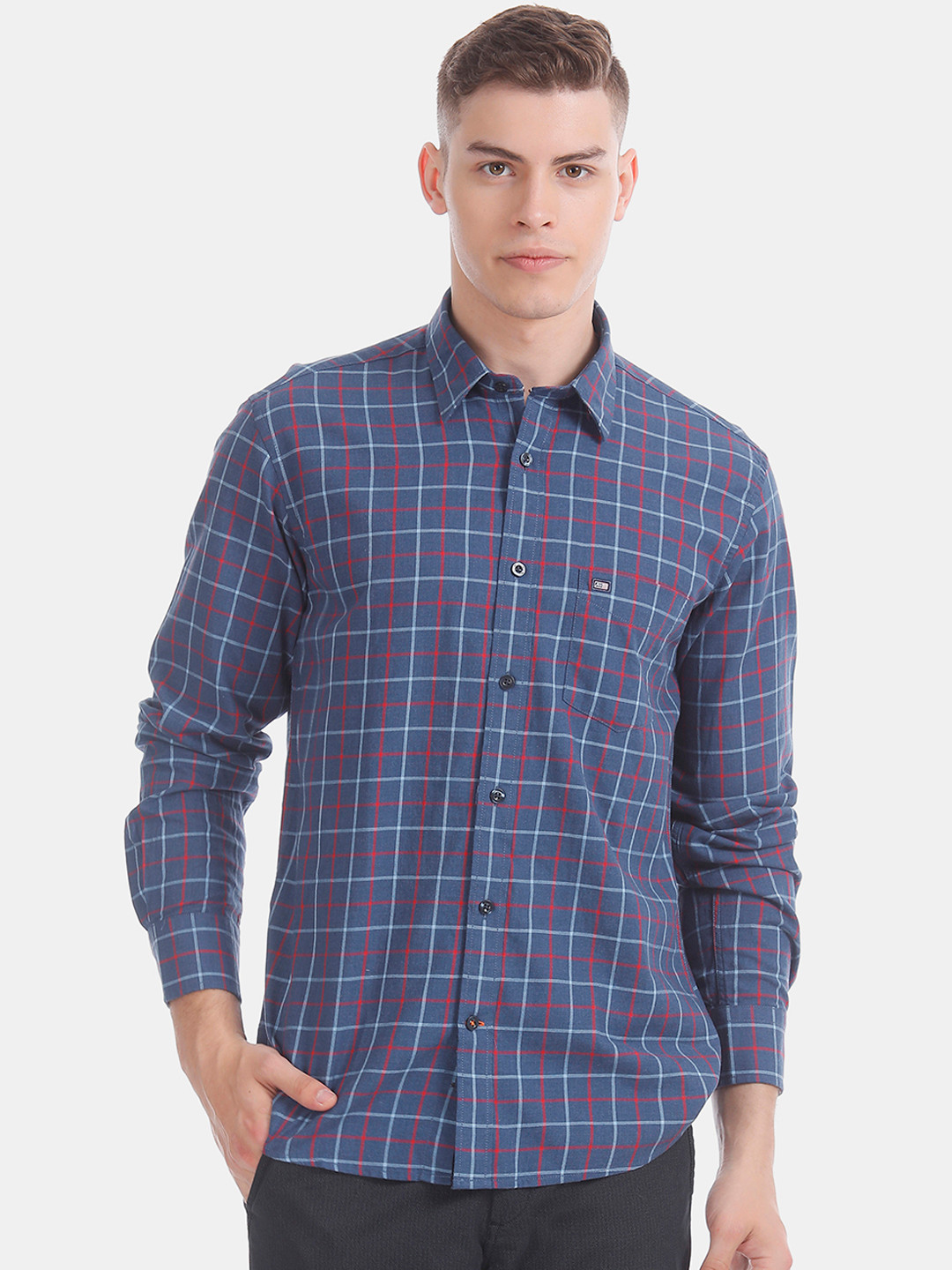 

Arrow Men Blue & Red Regular Fit Checked Casual Shirt
