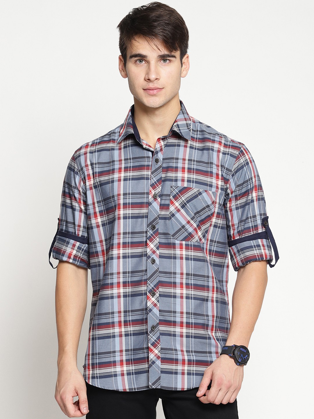 

Balista Men Blue & Red Regular Fit Checked Casual Shirt