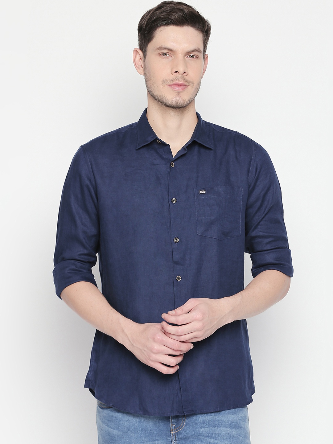 

BYFORD by Pantaloons Men Blue Slim Fit Solid Casual Shirt