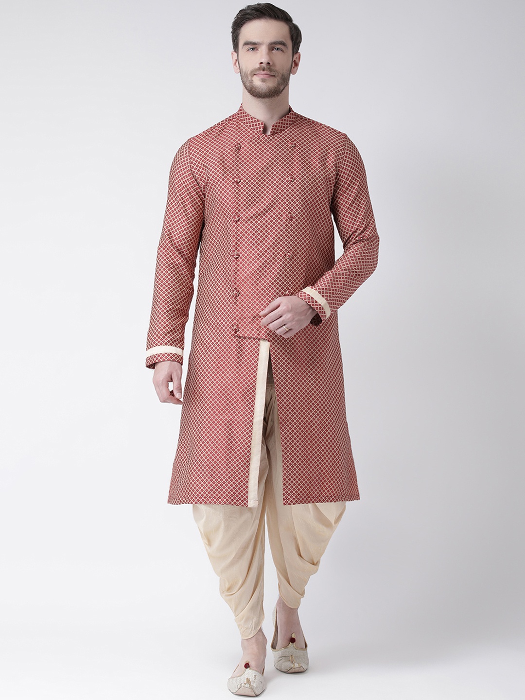

DEYANN Men Maroon & Beige Printed Straight Kurta