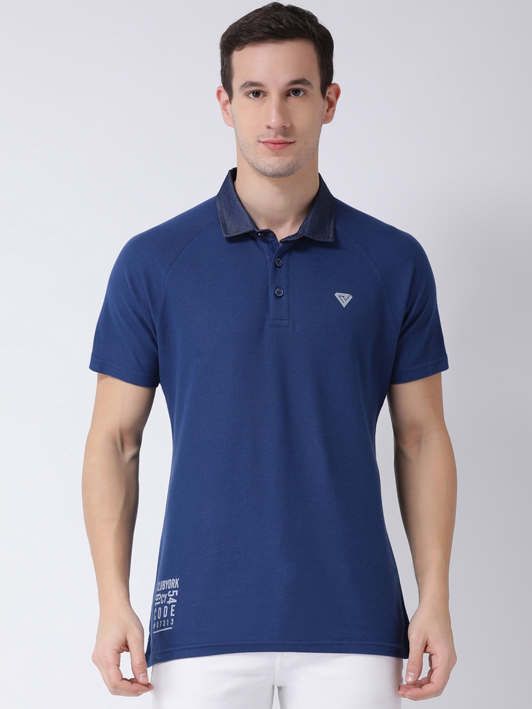 

Club York Men Blue Printed Polo Collar T-shirt