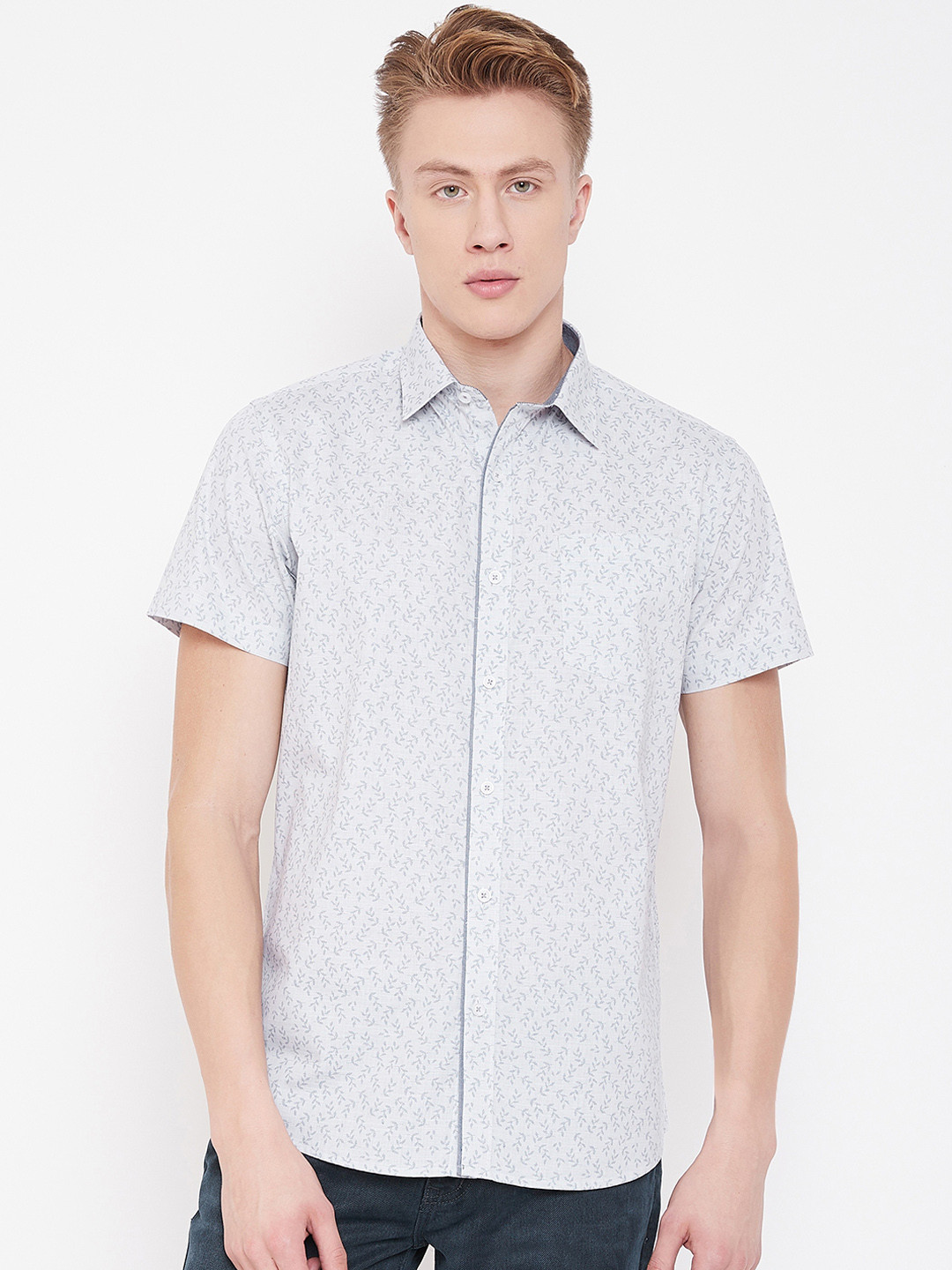 

METTLE Men Grey Regular Fit Printed Casual Shirt